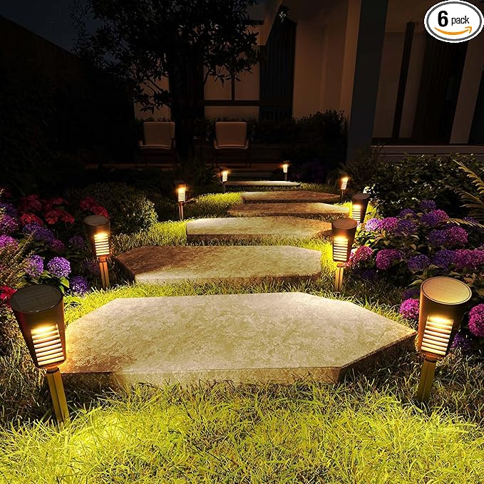 Solar Lights Outdoor Pathway 6 Pack, Solar Pathway Lights Outdoor Auto On/Off Waterproof Garden Landscape Lighting for Path, Yard, Walkway, Driveway, Lawn, Patio, Outside Decor, Warm White