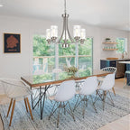 BONLICHT 5 Light Modern Chandeliers Brushed Nickel Kitchen Island Dining Room Lighting Fixtures Ceiling Hanging Clear Hammered Glass Pendant Lamp Transitional Pendant Lights for Living Room Foyer