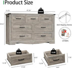 Dresser for Bedroom with 7 Drawers, 48" Wide Modern Chest of Drawers with Deep Drawers & Mental Handle, Wood Dresser TV Stand, Wooden Closet Storage Organizer for Living Room, Hallway, Entryway, Grey