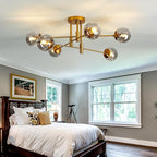 SZXYKEJI 6-Lights Glass Globe Chandelier Modern Flush Mount Ceiling Light Fixture Gold Farmhouse Lighting for Dining Room Living Room Bedroom Kitchen Passageway.