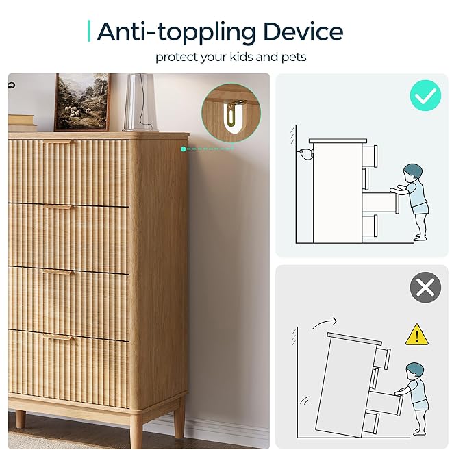 LINSY HOME Fluted Dresser for Bedroom with 8 Drawers, 47" Wide Mid Century Modern Dressers, Tall Boho Chest of Drawers, Large Wood Accent Storage Cabinet for Living Room, Curved Profile Design, Oak