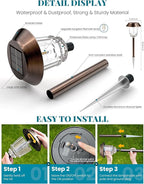 Solar Lights Outdoor Waterproof,4 Pack Bronze Pathway Lights with 10-40 LM Dimmable Glass and Metal, Solar Powered Garden Fall Decor for Yard,Patio,Pathway,Driveway(Warm White)