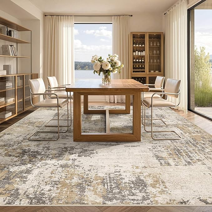 Tortania Washable 5x8 Area Rug for Living Room: Modern Abstract Neutral Large Soft Thin Rugs - Non Slip Indoor Carpet for Bedroom Dining Room Office Nursery Home Floor Decoration - Beige/Brown/Gray