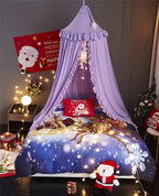 VETHIN Bed Canopy for Girls,Princess Round Dome Dreamy Mosquito Net Bedding Girls Room Castle Play Tent Hanging House Decor Reading Nook Canopies (Purple)