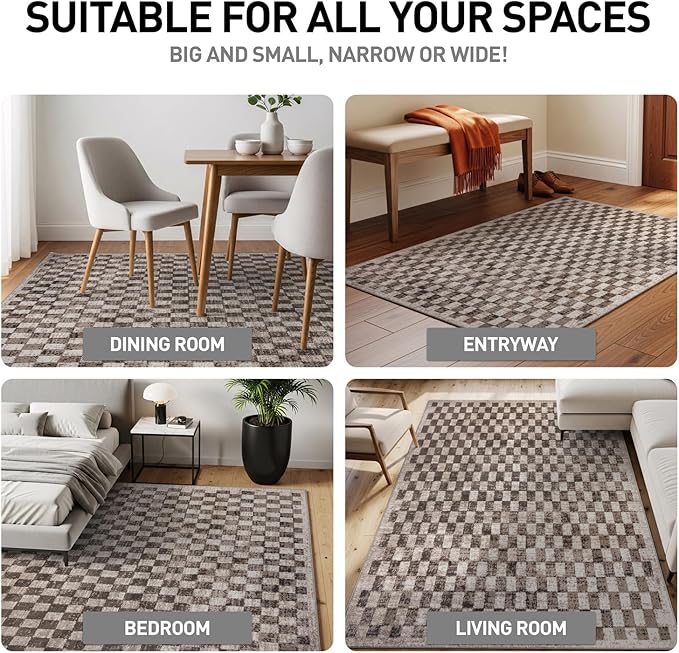 Rugshop Beige Checkered Area Rug – Textured Grid Pattern Carpet for Living Room, Bedroom, or Office – Neutral Contemporary Soft Floor Décor 2' 3" x 8' Runner Beige