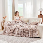 Lotus Karen Faux Fur Throw Blanket Tie-Dye Beige - Big Bubble Rabbit Fluff Blanket for Couch, Small Fluffy Fuzzy Cozy Blankets,Thick Furry Plush Shaggy Blankets,50x60 Inches