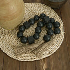 OMISHE Black Extra Large Wood Bead Garland with 1.6" Diameter Wooden Beads and Tassels, 41.5" Long Rustic Farmhouse Country Boho Decorative Beads for Home Decor Tiered Tray Decor