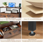 27 Inch Wide Night Stand with Charging Station, Wood Nightstand with Open Shelf, Large Drawer Bedside Table for Living Room/Bedroom/Office (Retro Brown)