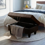 Ottoman Rectangular Storage Ottoman Bench, Flannel Footrest Stool Footstool with Lid for Living Room, Bedroom, Entryway, Dark Brown&Black, 35"x23.5"x17.5"