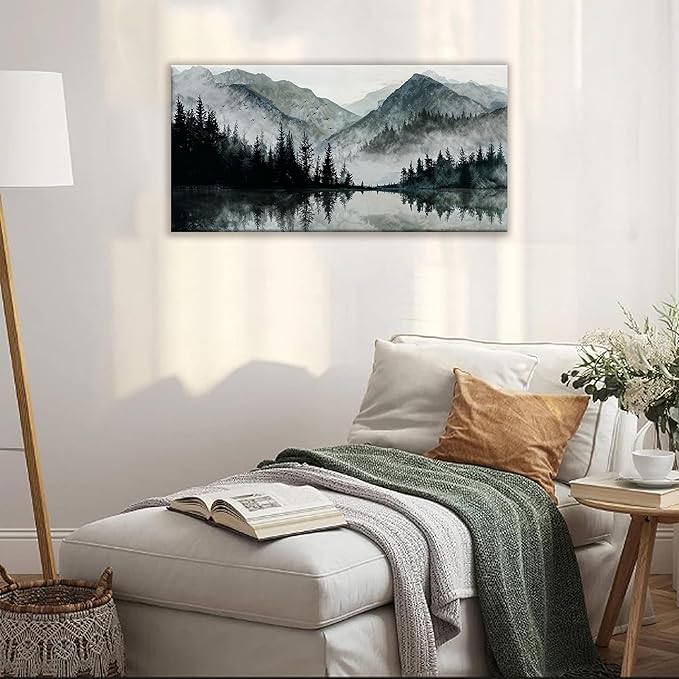 TAIJXAGSG Canvas Wall Art Decor Prints Natural Modern Wall Art Landscape Wall Decorations Mountain Lake View Artwork Pictures For Bedroom Kitchen Office Apartment Decorations 20"×40"
