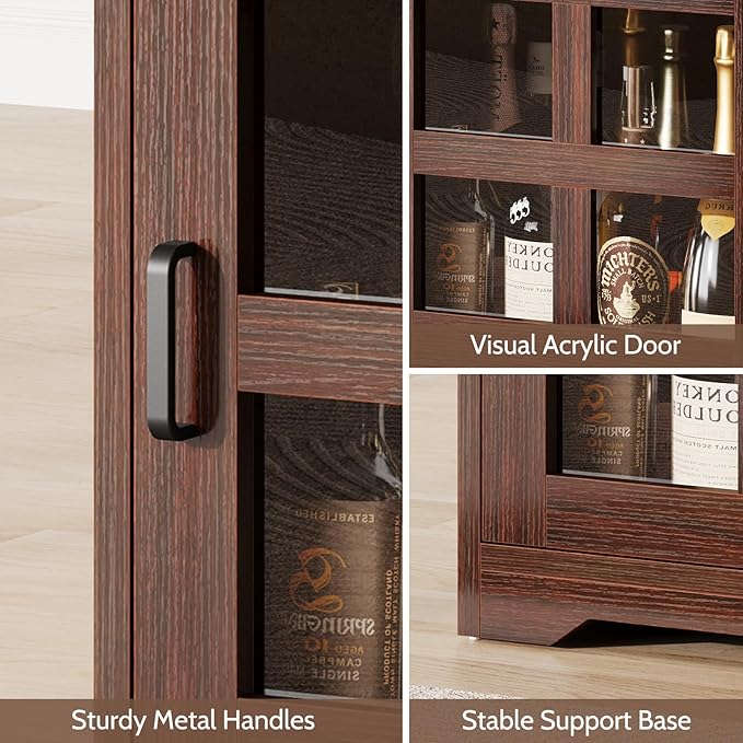 Farmhouse End Table Set of 2 with Drawer, 18" Large Side Table with Storage Cabinet and Acrylic Door, Wood Nightstand Bedside Table for Living Room, Bedroom, Espresso