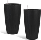 2Pack 22" High Modern Plant Pots Planter-Self-Watering Indoor/Outdoor Planting with Drain Holes, Water Level Monitor, Inner Bucket for Front Porch Patio, Black Rattan Conical