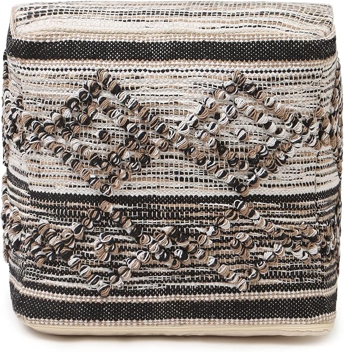 REDEARTH · Tufted Pouf Ottoman with Filler Textured Storage Cube Bean Bag Pouffe Footrest Living Room, Bedroom, Nursery, Indoor, Covered Patio; 100% Cotton (17.5"X17.5"X17.5", Black Jasper)