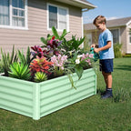 Galvanized Raised Garden Bed Outdoor, 2 Pcs 6x3x1.5FT Outdoor Large Planter Raised Beds Open Base with Safety Edge and Glove for Vegetables Flowers Ground Planter, Green