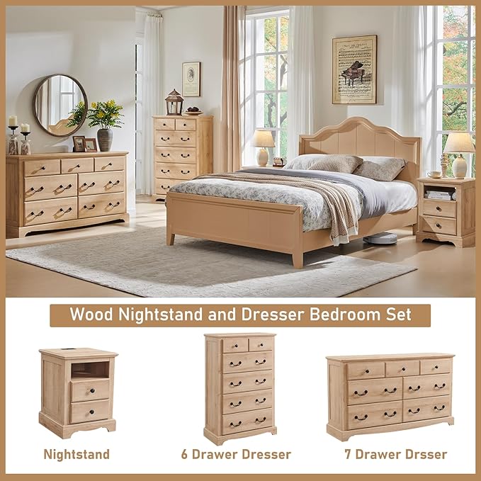 T4TREAM 6 Drawers Dresser Chests for Bedroom, 48" Tall Rustic Chset of Drawers, Wood Dressers Organizer for Bedroom, Living Room,Hallway, Natural Oak