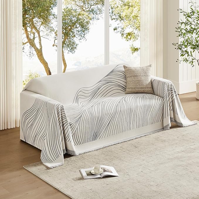 Boho Couch Cover Washable Sectional Couch Covers for Dogs Reversible Sofa Slipcover for 2 or 3 Cushion Couch Pet Friendly Furniture Protector (1# Grey, 91" x 118")