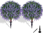 Artificial Lavender Topiany Ball Trees Set of 2,17” Resistant Fake Evergreen Shrubs with Ground SpilRealistic Outdoor Indoor Plants for Garden Porch Maintenance-Free Potted