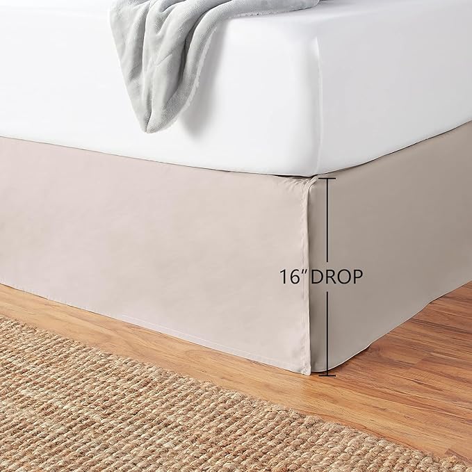 Amazon Basics Lightweight Pleated Bed Skirt, Queen, Taupe, Solid