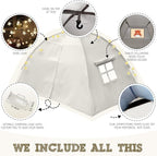 Beige Full Bed Tent for Kids Indoor Fort - Magical Dream Tents for Boys Pop Up Toddler Bed Canopy for Girls Bunk Bed Tent for Top Bunk - Sensory Sleep Pod for Kids Educational