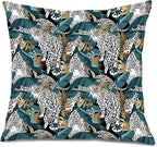 Exotic Tropical Jungle Leopard Print Pillow Covers 18x18, Cheetah Print Room Decor, Tropical Palm Leaf Cheetah Decorative Throw Pillow Covers for Home Bedroom Living Room