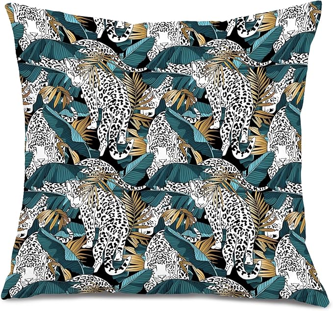 Exotic Tropical Jungle Leopard Print Pillow Covers 18x18, Cheetah Print Room Decor, Tropical Palm Leaf Cheetah Decorative Throw Pillow Covers for Home Bedroom Living Room