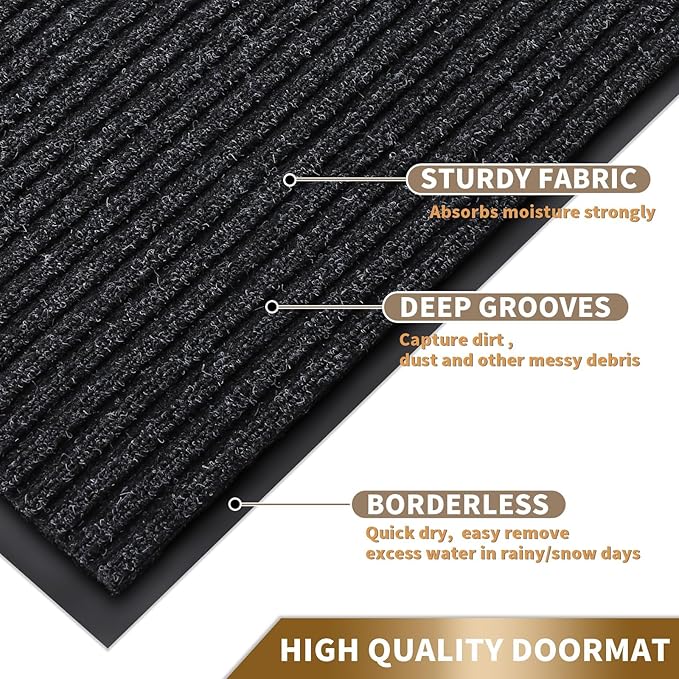 Yimobra Front Door Mat Outdoor Indoor Entrance, 100% Waterproof All-Season All Weather Doormat, Welcome Matt Outside Entry, Non Slip, Low Profile, Heavy Duty Patio Porch Floor Mat,29.5 x 17,Black Grey
