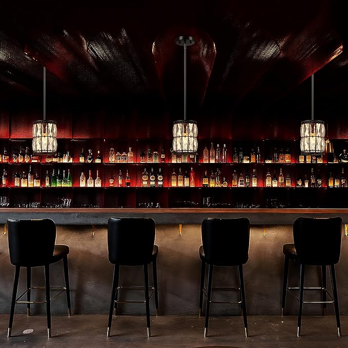 Modern Crystal Pendant Light Fixture 3-Pack Matte Black Finish Hanging Lighting Crystal Chandelier for Living Room, Kitchen, Hallway