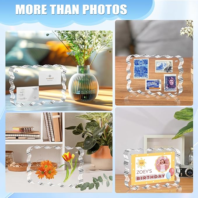 Aheroi 5x7 Acrylic Photo Frames, 3 Pack Clear Acrylic Picture Frame, Freestanding Scalloped Magnetic Picture Frames, Transparent Double Sided Frameless Frame for Desktop, No Instal No Toxic