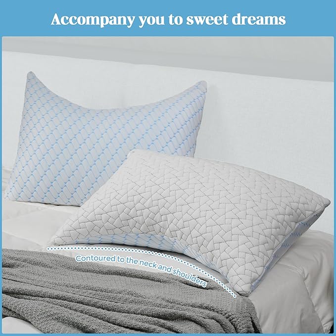 Bafode Memory Foam Pillows King Size Set of 2 Cooling Bed Pillow 2 Pack Shredded Memory Foam Pillow for Sleeping 20x36