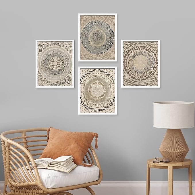 SIGNWIN Framed Art Beige Abstract Geometric Circle Stroke Minimalist Folk Boho Mid-Century Inspired Digital Print Decorative Zen Bedroom Relax Multicolor - 11"x14"x4 White