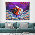 Houselerax Japanese Koi Fish Tapestry, Yin Yang Big Wave Cherry Blossom Tapestries Wall Hanging for Bedroom Living Room Office Decor 80"x60"