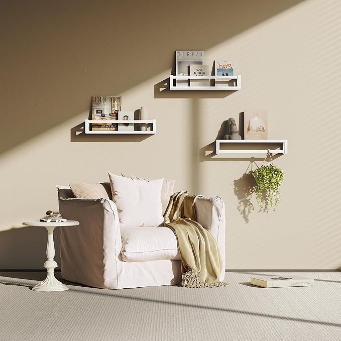 Upgraded Thick Floating Shelves - Multi-Use Wall-Mounted Bookshelves for Kids and Nursery, Ideal for Books, Toys, Spice Rack, Decor - White