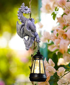 Solar Dragon Figurine Garden Statue: Outdoor Hanging Climbing Ornament with Lantern for Yard Art Lawn Balcony Patio Porch Decor- Birthday Gifts for Mom Women Father