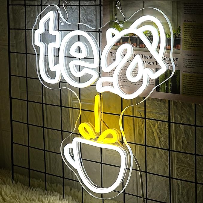 Tea Neon Sign Teapot LED Neon Light White Tea Bar Neon Sign Decor Hanging for Coffee Station, Teahouse, Restaurants, Home, Farmhouse, Kitchen Decoration