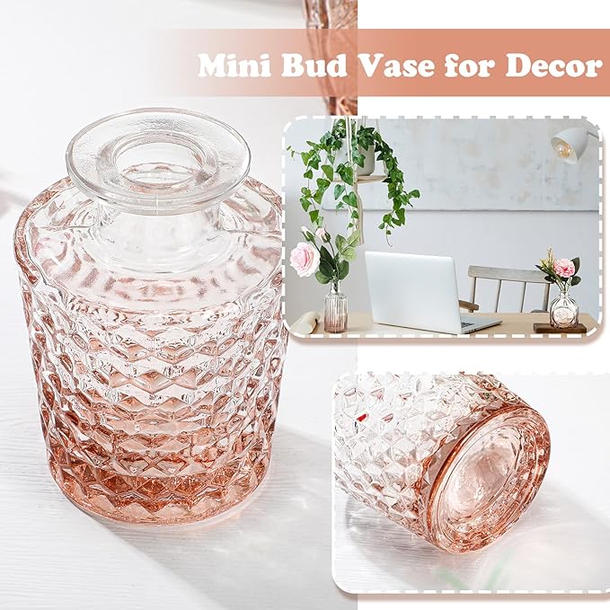 20 Pcs Glass Bud Vase Set Small Vintage Flower Vase in Bulk for Centerpieces Rustic Decorative Glass for Wedding Table Home Christmas Decoration (Pink Orange)