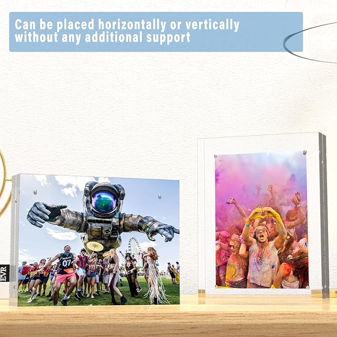 HELPLEX 5 Pack 8.5x11 Acrylic Picture Frames, 24mm Thicker Frameless Clear Frame Double Sided Magnetic Frame, Free Standing Desktop Display Stand