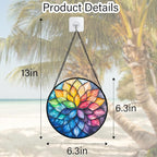 Stained Glass Window Hanging, Colorful Flower Petals Sun Catchers Diamond Glass Panel Hangings Suncatcher Decor for Birthday for Women, Men, Wife, Aunt, and Mom 6.3 in