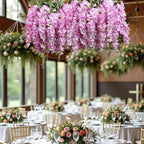 4PCS Artificial Wisteria Hanging Flowers 40'' Tall Lush Fake Wisteria Flowers for Floor Vases Silk Flowers for Wedding Arch Ceremony Window Box Home Garden Backdrop Decoration (Purplish Red)