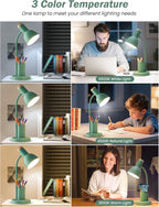 LED Desk Lamp with Pen Holder, Eye-Caring Desk Light 3 Color Modes Reading Light Flexible Gooseneck Metal Study Lamp, Cute Table Lamps for Home Office Bedside Dorm (Green Lamp)