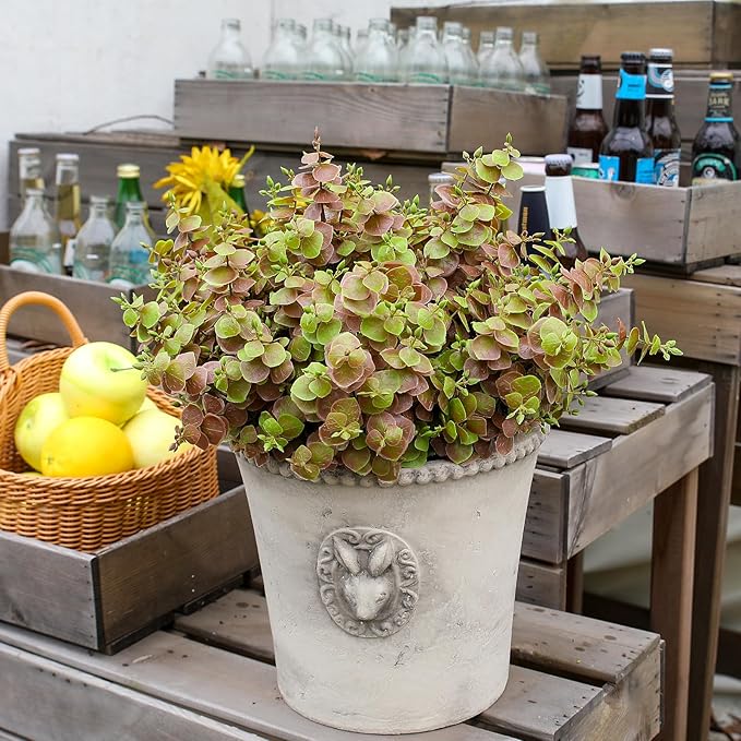 alyptus Artificial Fall Leaves Plant – 8PCS Outdoor Fake Greenery Boxwood Shrubs UV Resistant Fake Plants for Porch, Patio, Thanksgiving or Autumn Home Decor - Fall Leaves