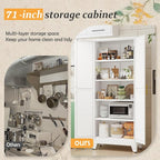 White Pantry Storage Cabinet,71" Kitchen Pantry with Doors and 4 Adjustable Shelves, Metal Storage Cabinet, for Office, Home, Garage, School