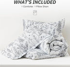 Love's cabin White Twin Size Comforter Set - Twin XL Size Dorm Bedding, 2 Pieces Cute Floral Bedding Comforter Set, Reversible Botanical Flowers Comforter, 1 Comforter & 1 Pillow Sham