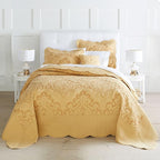 BrylaneHome Bedding Lightweight All Season Modern Amelia Quilted Damask Oversized Ultra Soft Bedspread - Twin, Honey Gold
