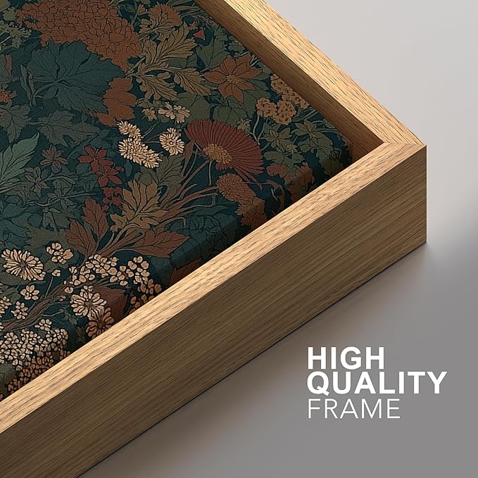 SIGNFORD Framed Canvas Print Wall Art Set Vintage Botanical Floral Dark Green and Rust Toned Illustration Modern Art Decorative Nordic Nature for Living Room, Bedroom, Office - 24"x36"x2 Natural