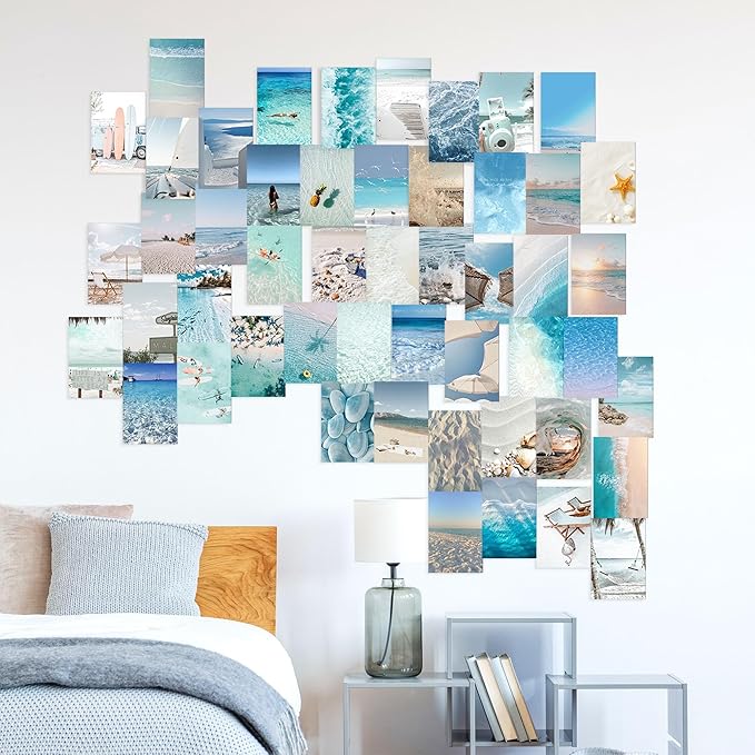 Y2K BOO Beach Blue Aesthetic Wall Collage Kit - 50 Dreamy Beach Scenes and Blue Aesthetic Photos for Teen Room Decor, Perfect Wall Art for Beachy Spaces, Ideal for Teens and College Dorms