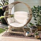 Egg Chair Outdoor Indoor, Oversized Rattan Chair with Thicken Cushion, 350LBS Capacity Wicker Patio Lounge Chair, Basket Chair for Living Room Balcony Porch Backyard, Beige