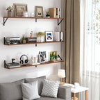 Heimlove 48 Inch Large Wall Bookshelves Set of 3, Wall Mounted Bookshelves,Heavy Duty Wooden Shelves for Living Room,Bedroom,Kitchen,Laundry Room Storage & Decor