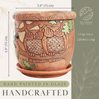 Ceramic Pot with Drainage Hole and Saucer, Plant Pots, Modern Decorative Planters for House Plants Indoor Flowers Plants, Cute Flower Pot - Gifts (Owls (1.6 L))