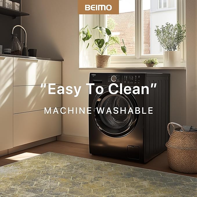 Area Rugs 8x10 for Living Room Bedroom, Modern Abstract Honeycomb Geometric Design, Machine Washable Rug, Large Soft Low Pile Floor Cover with Non Slip Backing for Dining Room, Brown/Tan