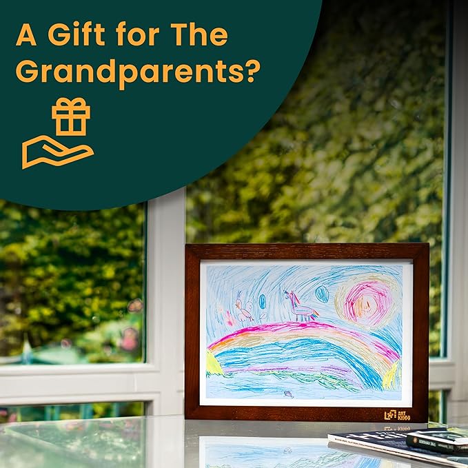 Kids Art Frames 8.5x11, Front Opening Artwork Display Frame for Kids’ Creations – Brown Changeable Frame Holds 250+ Pieces, Show & Store Kids Art, Crafts, and 3D Projects, Easy Wall Hanging